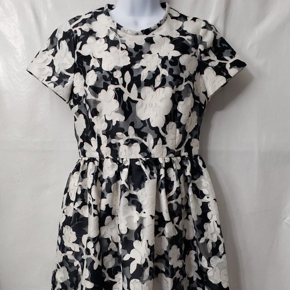 Kate Spade Jacquard Party Dress 4 Floral Keyhole POCKETS Fit Flare Black Pink - Picture 2 of 14